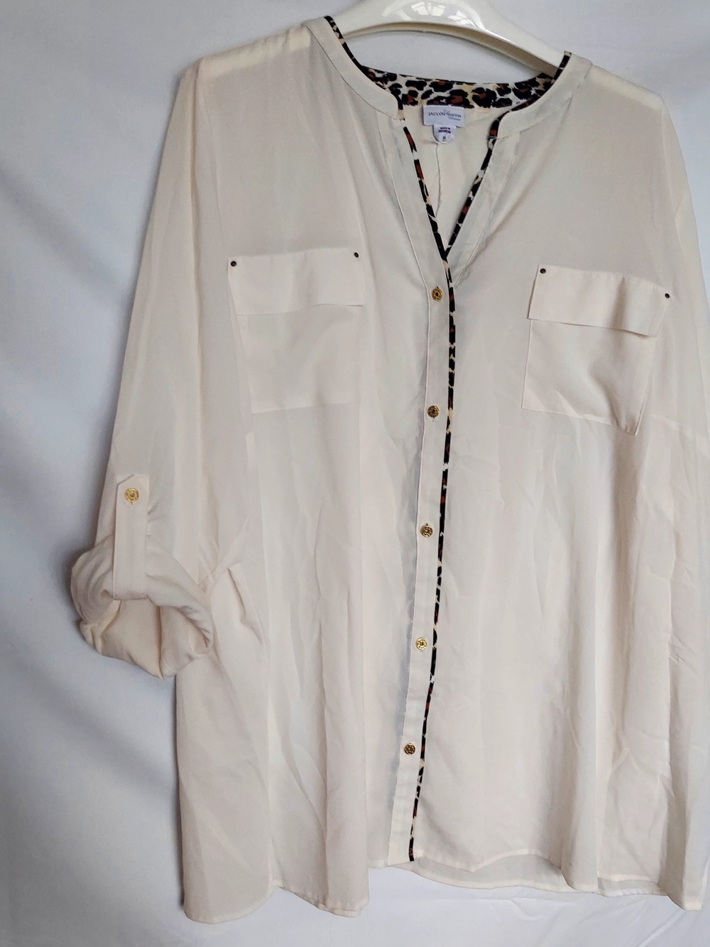 Jaclyn Smith Cream Blouse with Leopard Accent